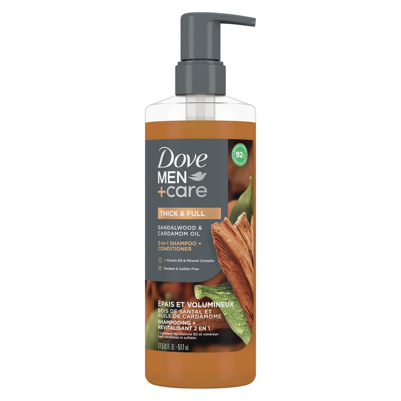 Dove Men+Care 2-in-1 Shampoo + Conditioner for Men Sandalwood & Cardamom Oil, 17.5 oz