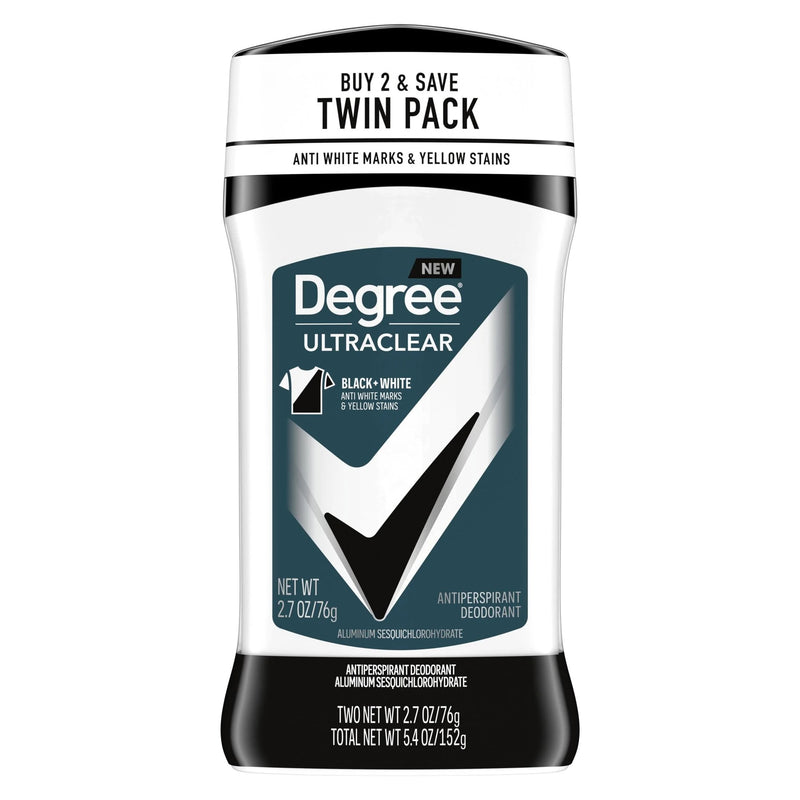 Degree Ultra Clear Long Lasting Antiperspirant Deodorant Stick Twin Pack, Woody, 2.7 oz