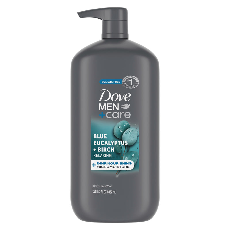 Dove Men+Care Relaxing Hydrating Men's Face & Body Wash Blue Eucalyptus & Birch All Skin, 30 oz